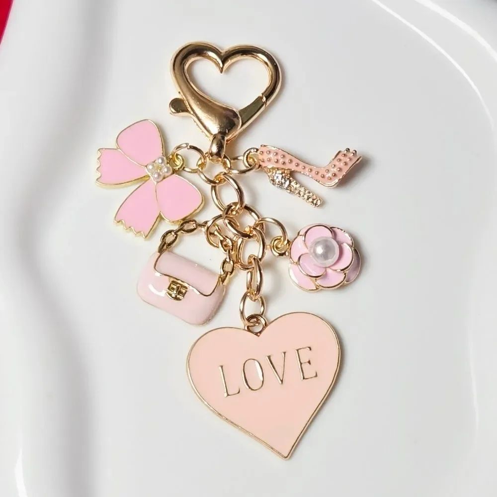 Pink Mini Bag & Cosmetics Charm Keychain – Love Theme Valentine Gift Feminine